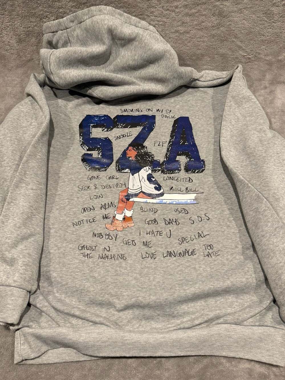 SZA SOS Album Playlist Zip-Up Hoodie Size L Grey